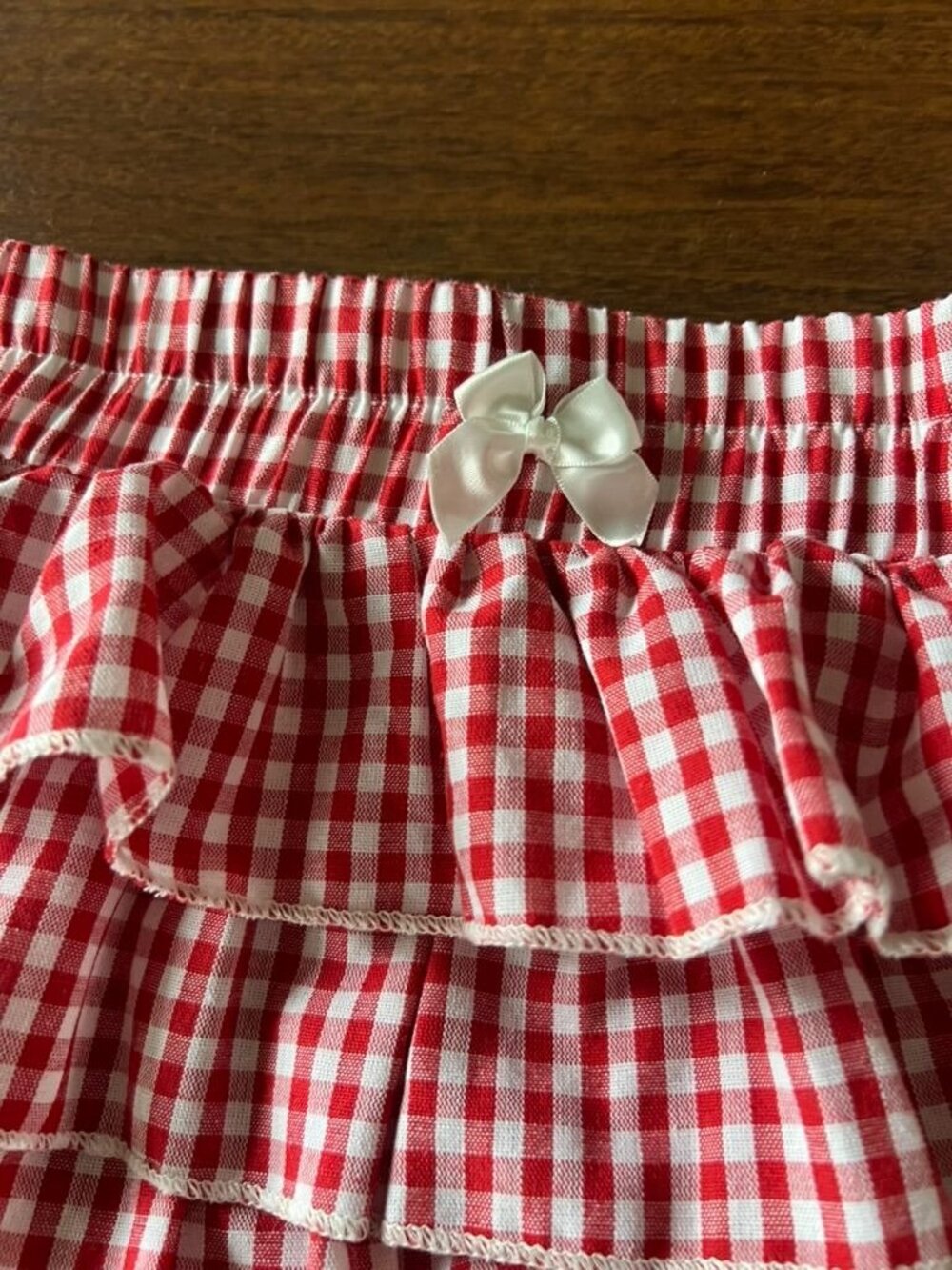 SHEIN Womens XL Red Gingham Ruffle Shorts Elastic Waist Bow Summer - Picture 2 of 4